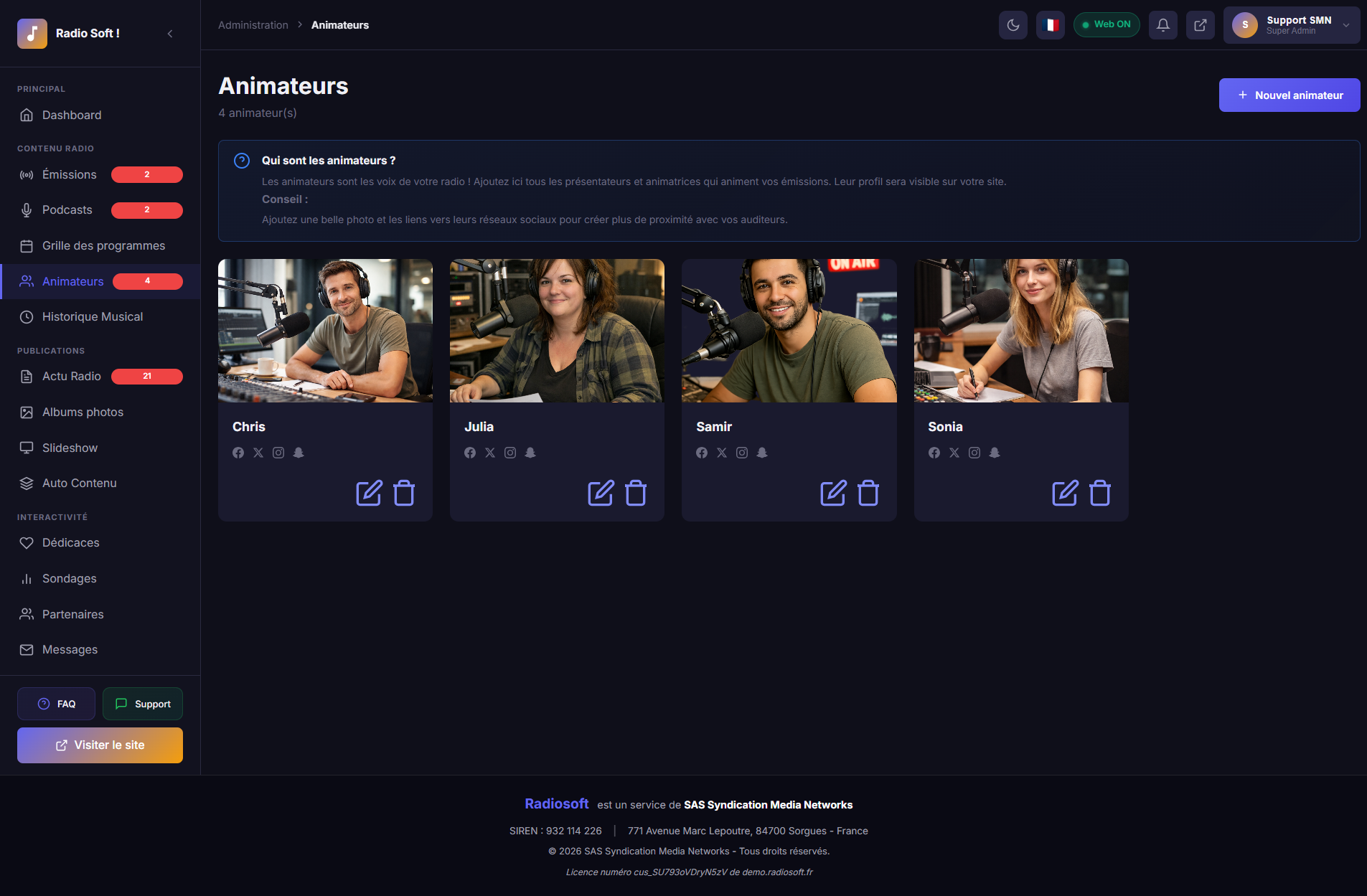 Gestion des animateurs