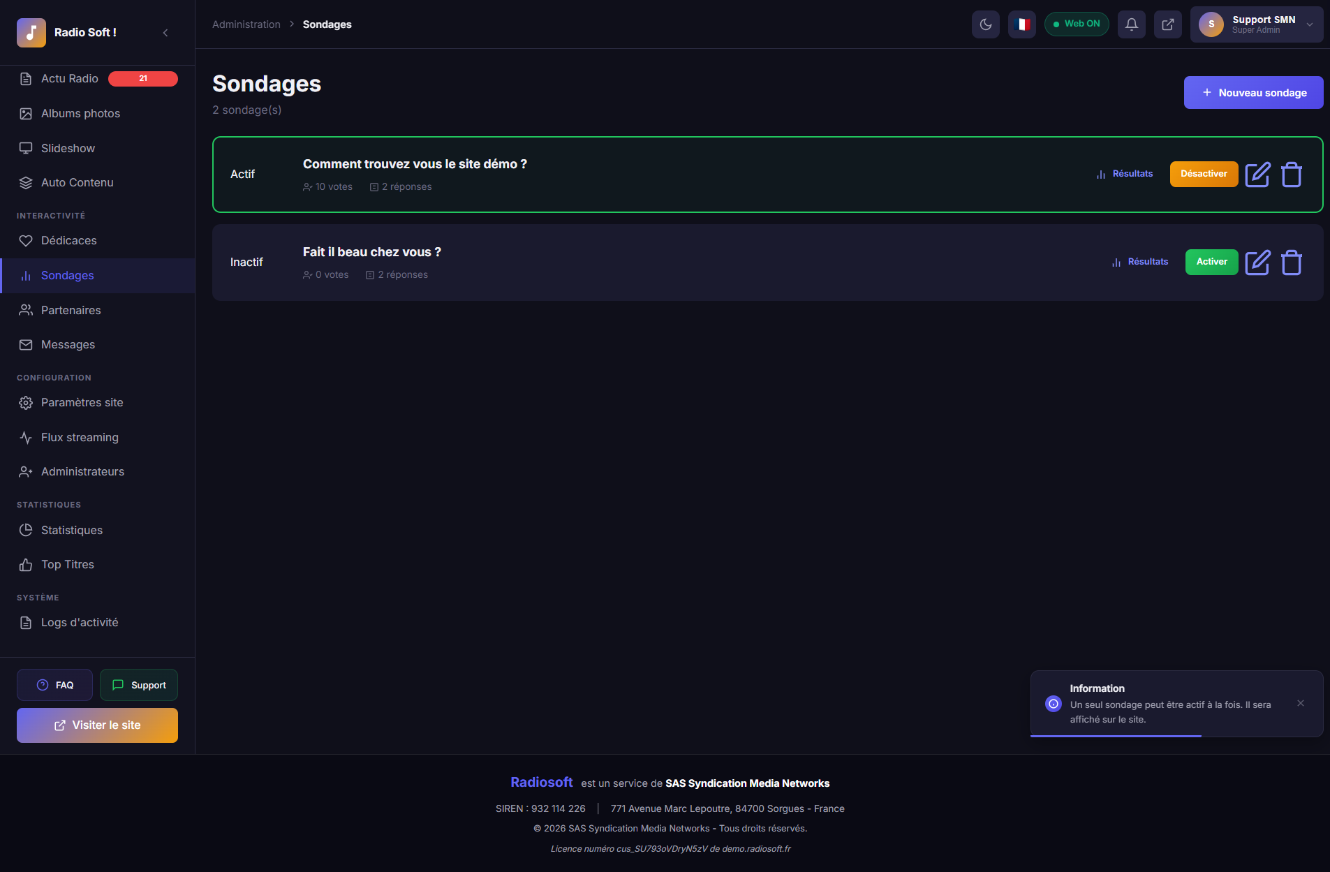 Gestion des sondages